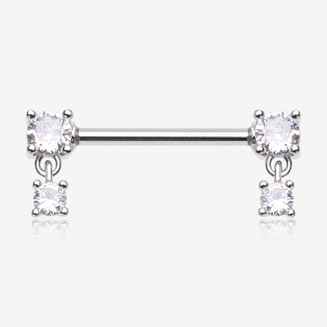 A Pair of Brilliant Sparkle Gem Dangle Nipple Barbell-Clear Gem